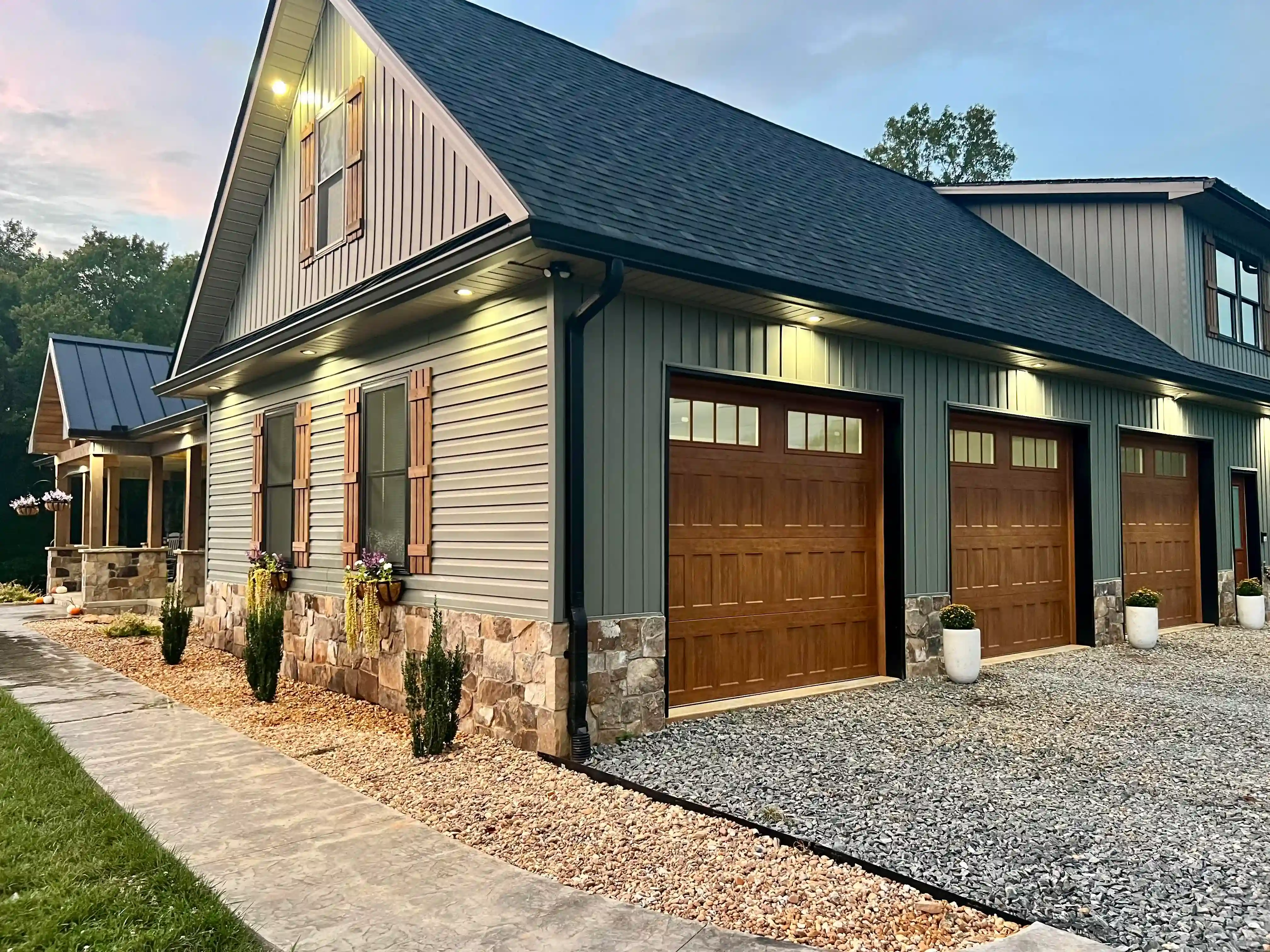 Oakley project landscape and exterior view highlighting the home's setting and design